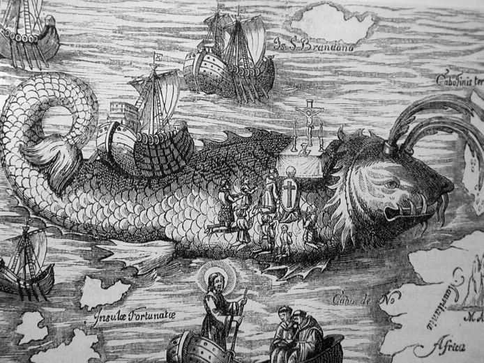 Esta gravura do século 16 ilustra a viagem do monge irlandês São Brendan - Fonte: BBC News