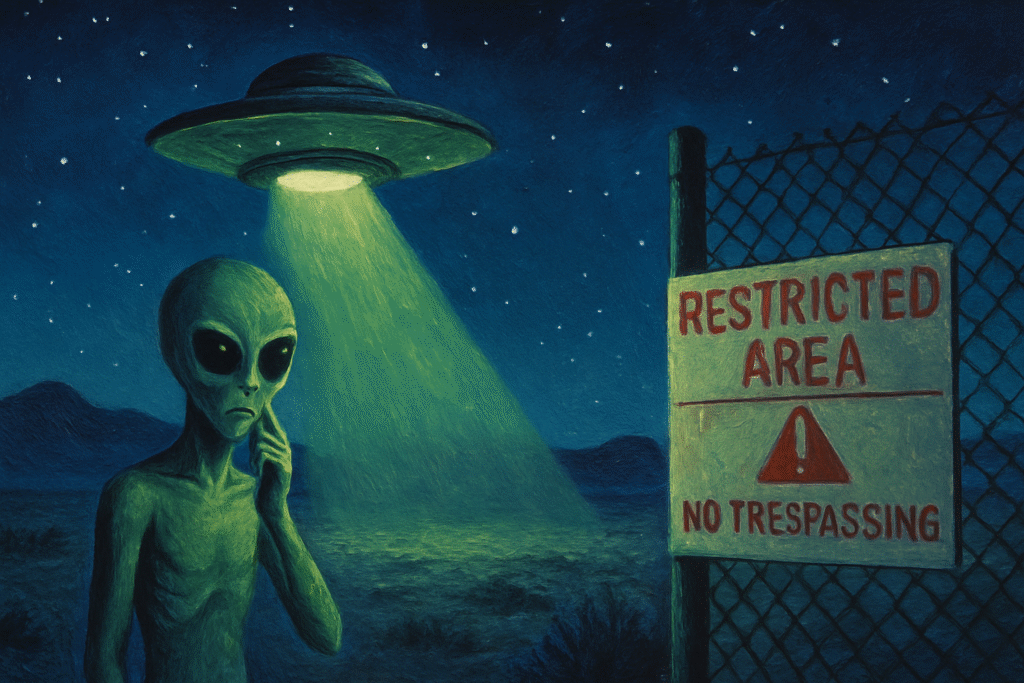 Ilustração de um Alien na área restrita Ilustração de um Alien na área restrita