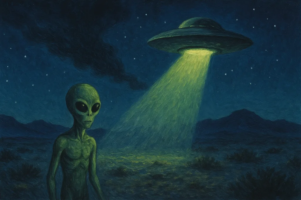 Ilustração de um alien perdido na terra