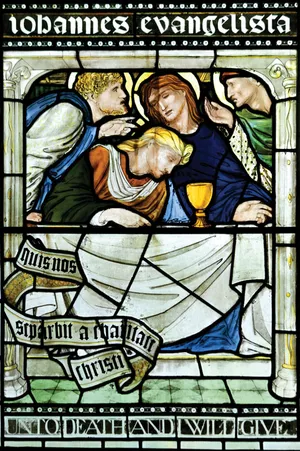 Vitral representando Jesus com o Santo Graal na Última Ceia. Vitral representando Jesus com o Santo Graal na Última Ceia.