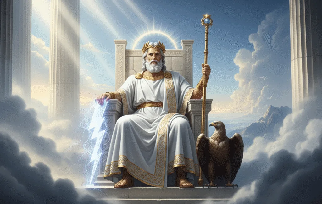 Zeus sentado no trono do Olimpo